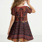 Aotearoa Iwi Rongowhakaata Kid Short Sleeve Dress Maori Wharenui House Tribal Pattern