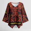 Aotearoa Iwi Rongowhakaata Kimono Sleeve Blouse Maori Wharenui House Tribal Pattern