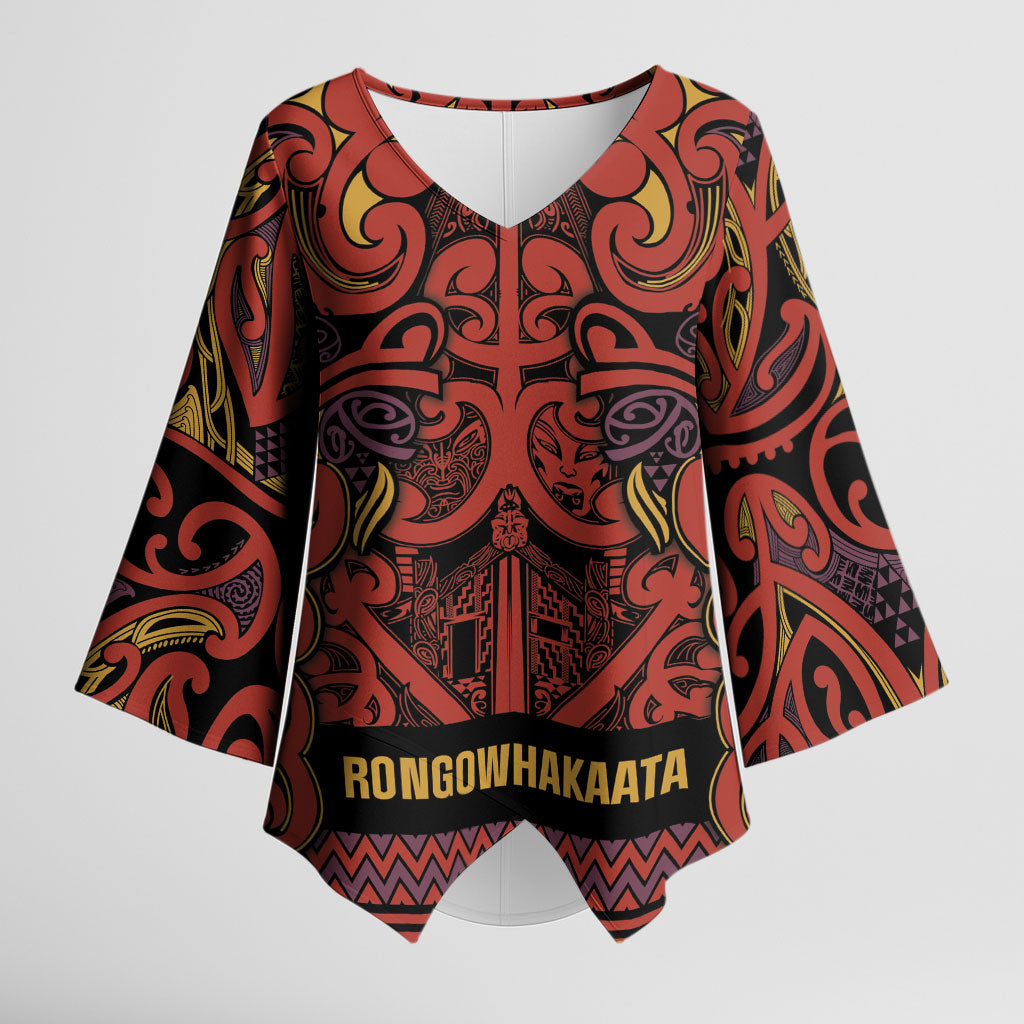 Aotearoa Iwi Rongowhakaata Kimono Sleeve Blouse Maori Wharenui House Tribal Pattern