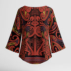 Aotearoa Iwi Rongowhakaata Kimono Sleeve Blouse Maori Wharenui House Tribal Pattern