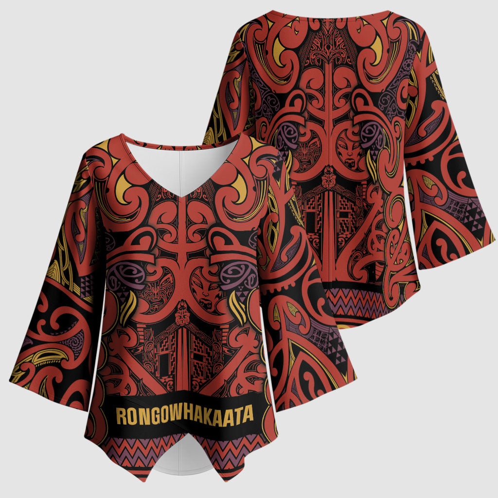 Aotearoa Iwi Rongowhakaata Kimono Sleeve Blouse Maori Wharenui House Tribal Pattern