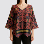 Aotearoa Iwi Rongowhakaata Kimono Sleeve Blouse Maori Wharenui House Tribal Pattern