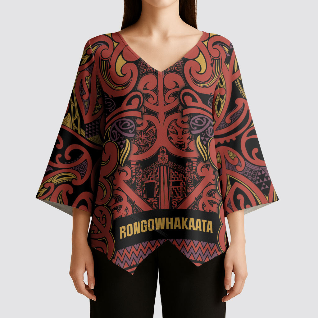 Aotearoa Iwi Rongowhakaata Kimono Sleeve Blouse Maori Wharenui House Tribal Pattern