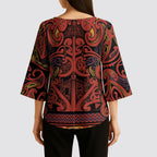 Aotearoa Iwi Rongowhakaata Kimono Sleeve Blouse Maori Wharenui House Tribal Pattern