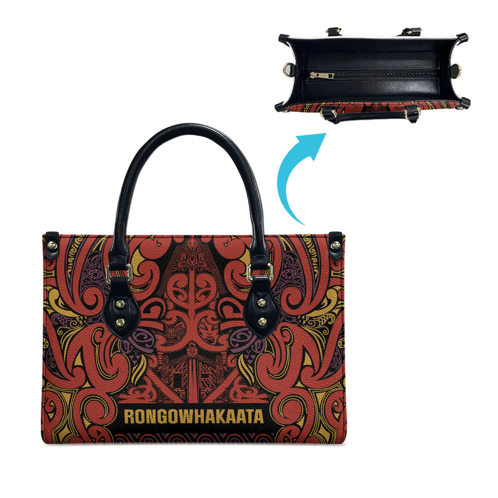 Aotearoa Iwi Rongowhakaata Leather Bag Maori Wharenui House Tribal Pattern