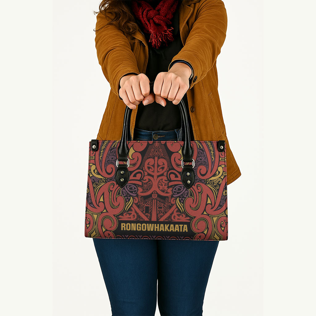 Aotearoa Iwi Rongowhakaata Leather Bag Maori Wharenui House Tribal Pattern