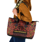 Aotearoa Iwi Rongowhakaata Leather Tote Bag Maori Wharenui House Tribal Pattern