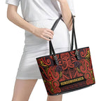 Aotearoa Iwi Rongowhakaata Leather Tote Bag Maori Wharenui House Tribal Pattern