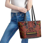 Aotearoa Iwi Rongowhakaata Leather Tote Bag Maori Wharenui House Tribal Pattern