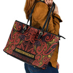 Aotearoa Iwi Rongowhakaata Leather Tote Bag Maori Wharenui House Tribal Pattern