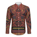 Aotearoa Iwi Rongowhakaata Long Sleeve Button Shirt Maori Wharenui House Tribal Pattern