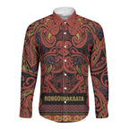Aotearoa Iwi Rongowhakaata Long Sleeve Button Shirt Maori Wharenui House Tribal Pattern