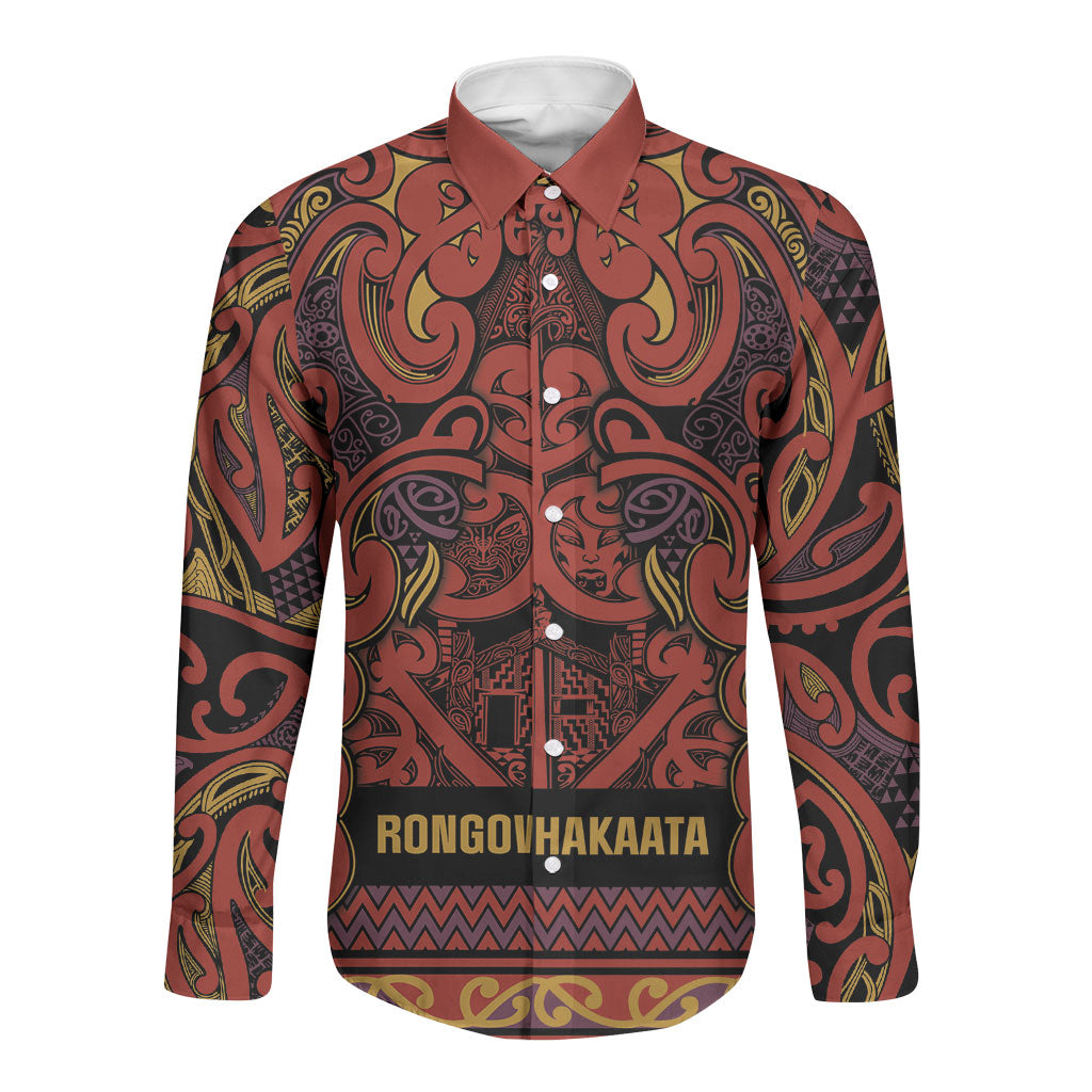 Aotearoa Iwi Rongowhakaata Long Sleeve Button Shirt Maori Wharenui House Tribal Pattern