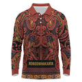 Aotearoa Iwi Rongowhakaata Long Sleeve Polo Shirt Maori Wharenui House Tribal Pattern