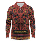 Aotearoa Iwi Rongowhakaata Long Sleeve Polo Shirt Maori Wharenui House Tribal Pattern