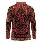 Aotearoa Iwi Rongowhakaata Long Sleeve Polo Shirt Maori Wharenui House Tribal Pattern