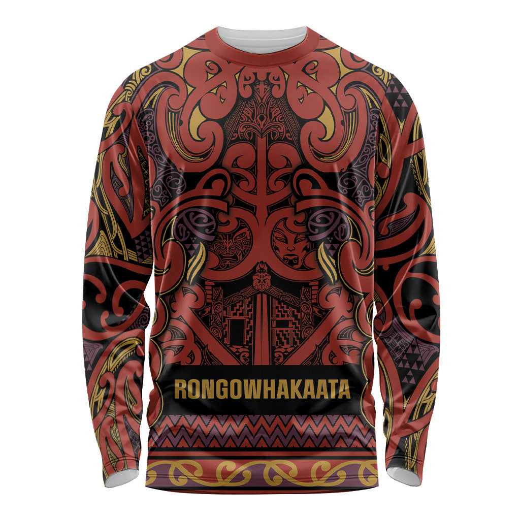 Aotearoa Iwi Rongowhakaata Long Sleeve Shirt Maori Wharenui House Tribal Pattern