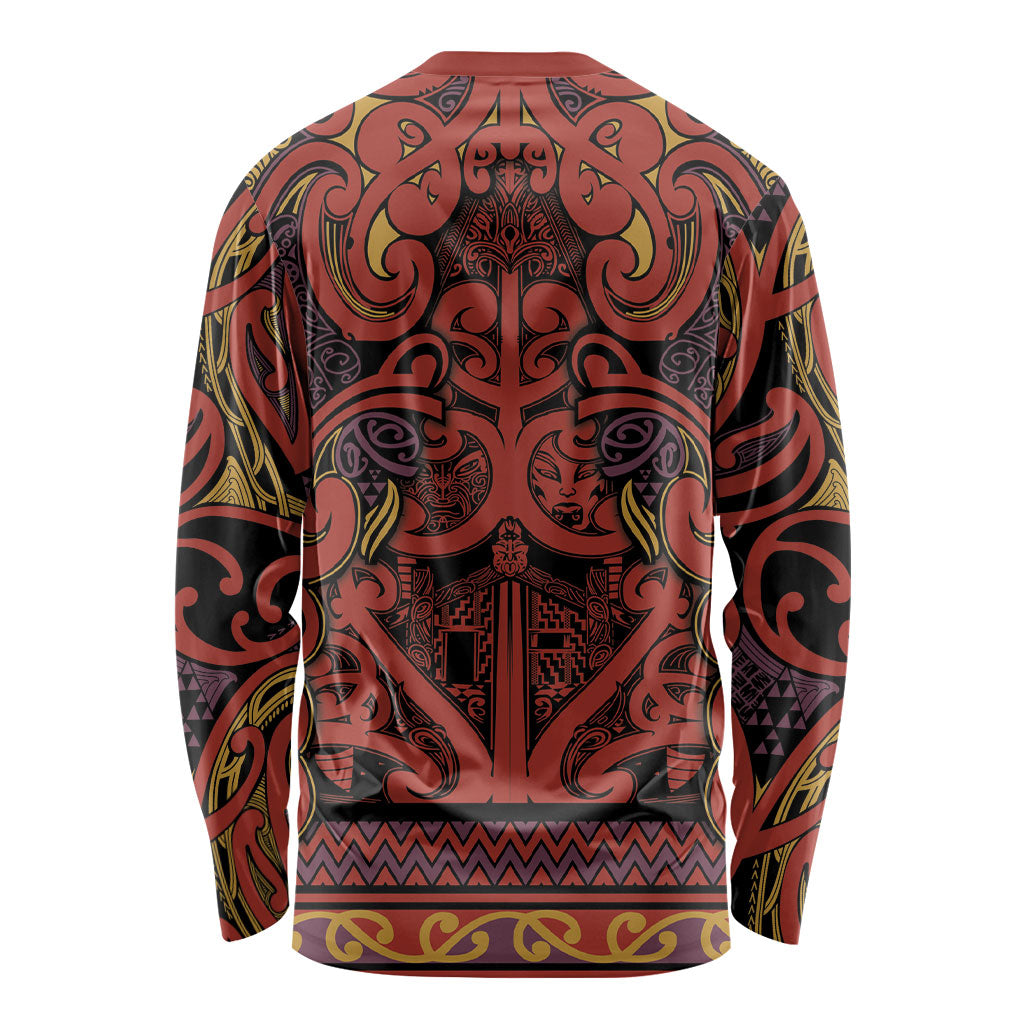 Aotearoa Iwi Rongowhakaata Long Sleeve Shirt Maori Wharenui House Tribal Pattern