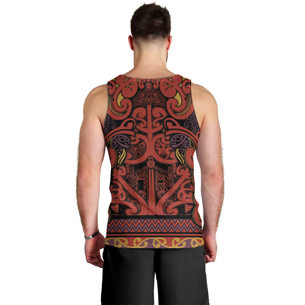 Aotearoa Iwi Rongowhakaata Men Tank Top Maori Wharenui House Tribal Pattern