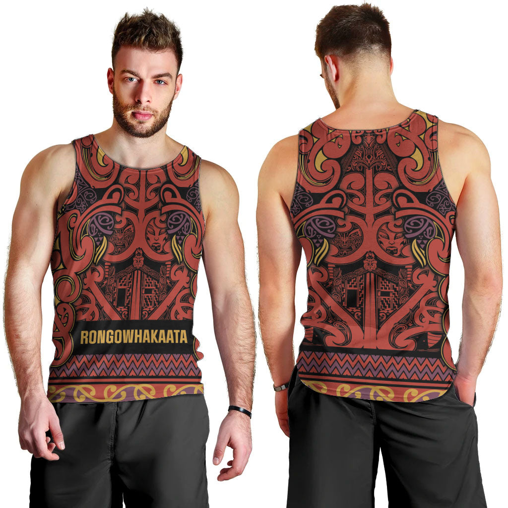 Aotearoa Iwi Rongowhakaata Men Tank Top Maori Wharenui House Tribal Pattern