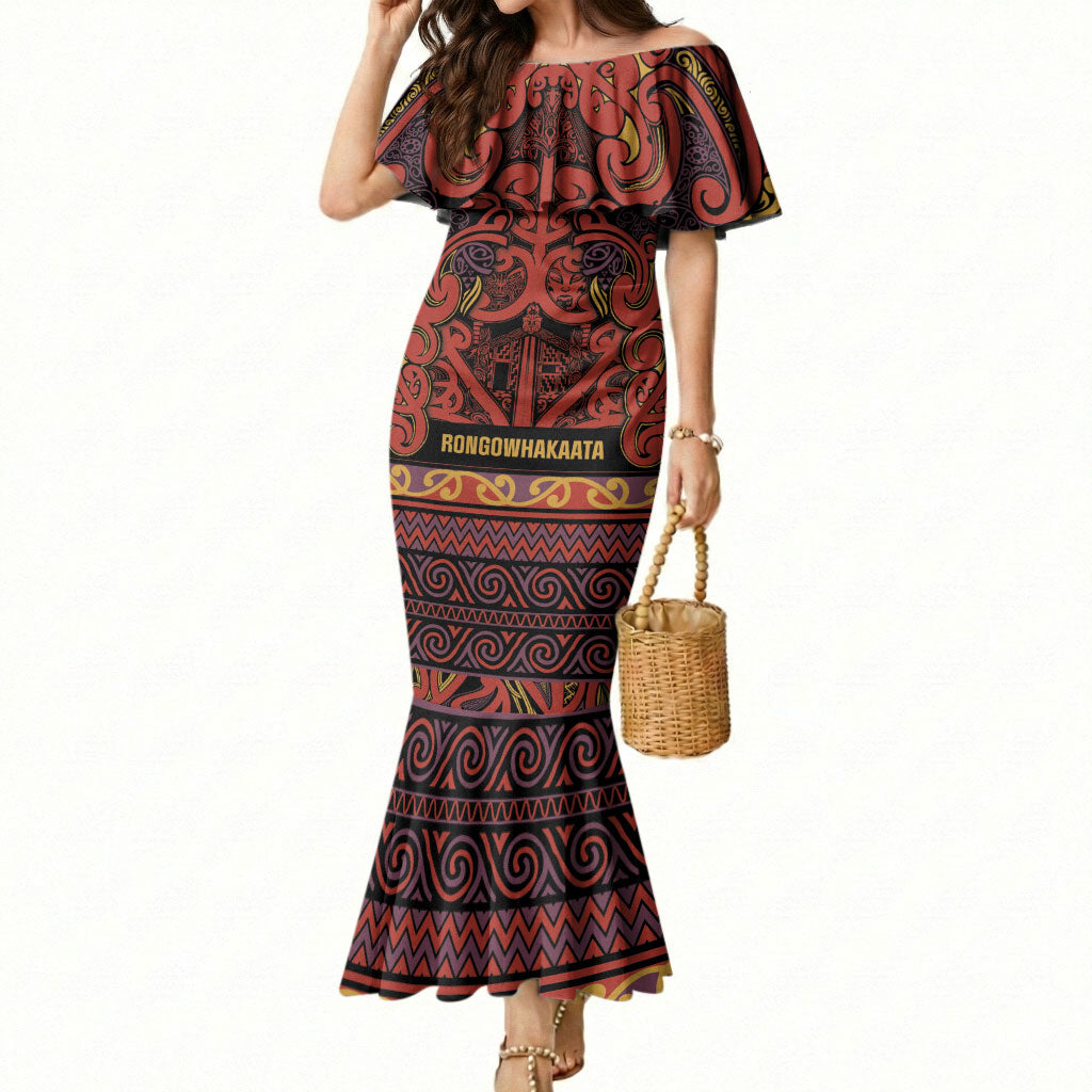 Aotearoa Iwi Rongowhakaata Mermaid Dress Maori Wharenui House Tribal Pattern