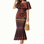 Aotearoa Iwi Rongowhakaata Mermaid Dress Maori Wharenui House Tribal Pattern