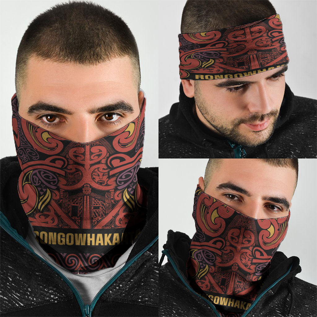 Aotearoa Iwi Rongowhakaata Neck Gaiter Maori Wharenui House Tribal Pattern