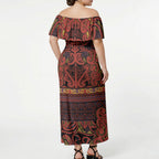Aotearoa Iwi Rongowhakaata Off Shoulder Maxi Dress Maori Wharenui House Tribal Pattern