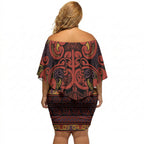 Aotearoa Iwi Rongowhakaata Off Shoulder Short Dress Maori Wharenui House Tribal Pattern