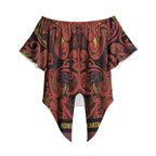 Aotearoa Iwi Rongowhakaata Off Shoulder Wrap Waist Top Maori Wharenui House Tribal Pattern