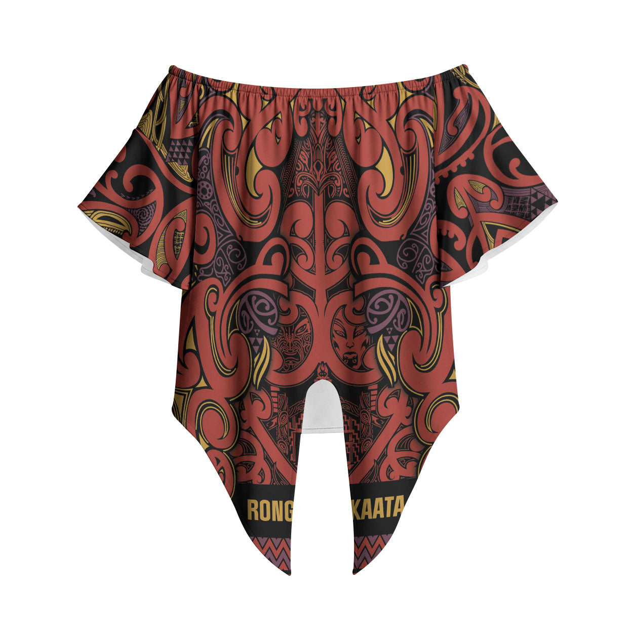 Aotearoa Iwi Rongowhakaata Off Shoulder Wrap Waist Top Maori Wharenui House Tribal Pattern