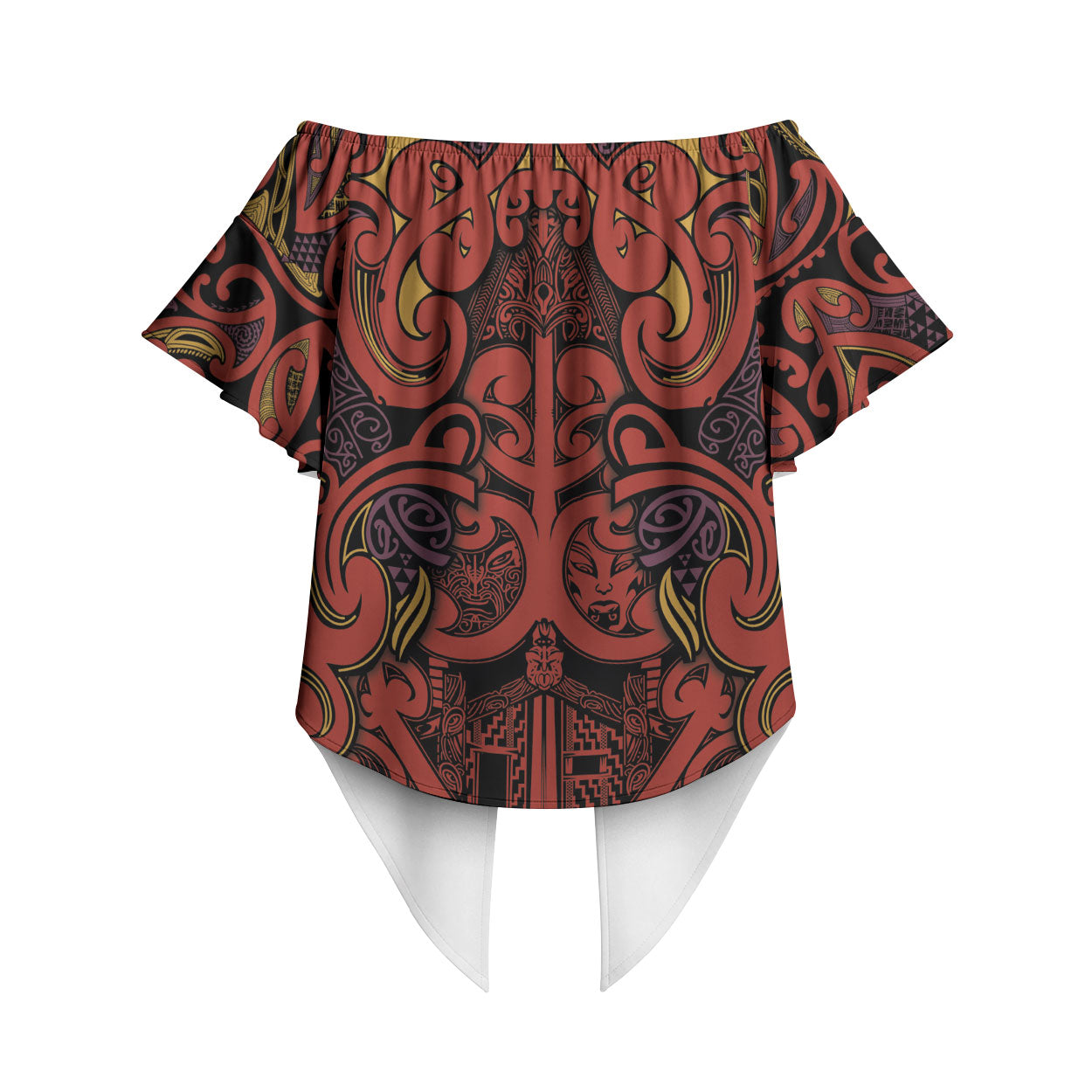 Aotearoa Iwi Rongowhakaata Off Shoulder Wrap Waist Top Maori Wharenui House Tribal Pattern
