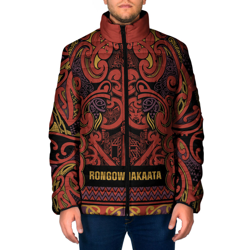 Aotearoa Iwi Rongowhakaata Padded Jacket Maori Wharenui House Tribal Pattern