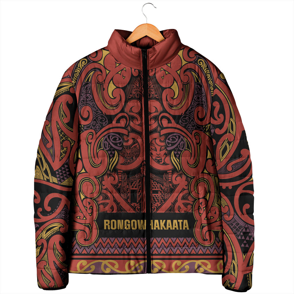 Aotearoa Iwi Rongowhakaata Padded Jacket Maori Wharenui House Tribal Pattern