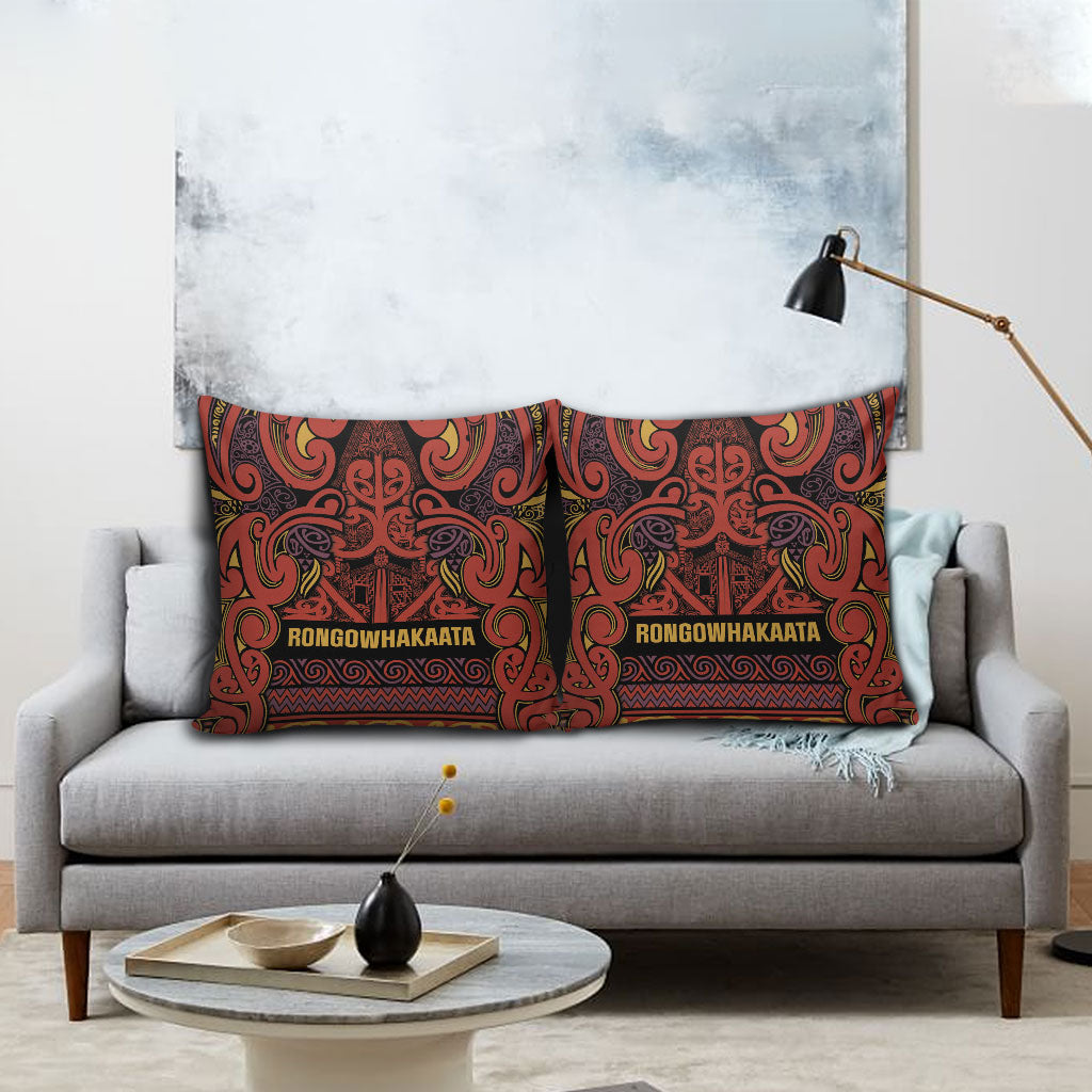 Aotearoa Iwi Rongowhakaata Pillow Cover Maori Wharenui House Tribal Pattern