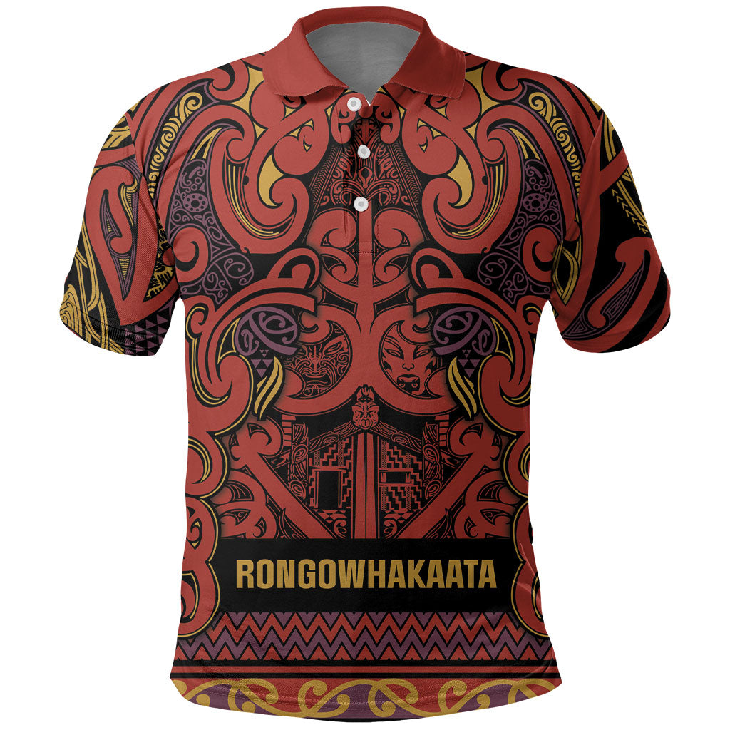 Aotearoa Iwi Rongowhakaata Polo Shirt Maori Wharenui House Tribal Pattern