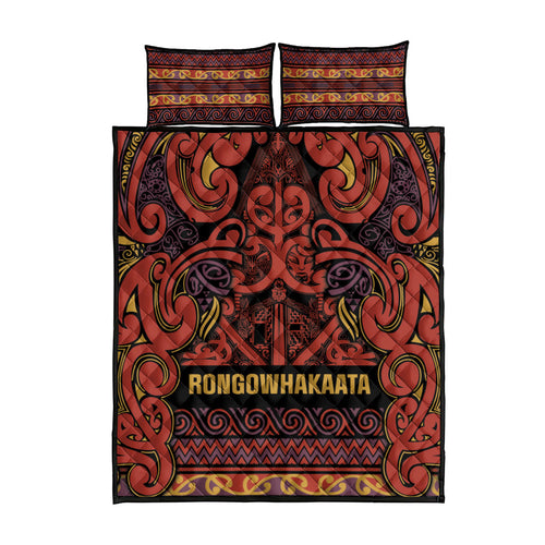 Aotearoa Iwi Rongowhakaata Quilt Bed Set Maori Wharenui House Tribal Pattern