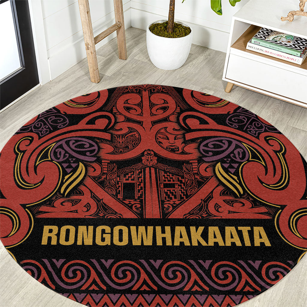 Aotearoa Iwi Rongowhakaata Round Carpet Maori Wharenui House Tribal Pattern