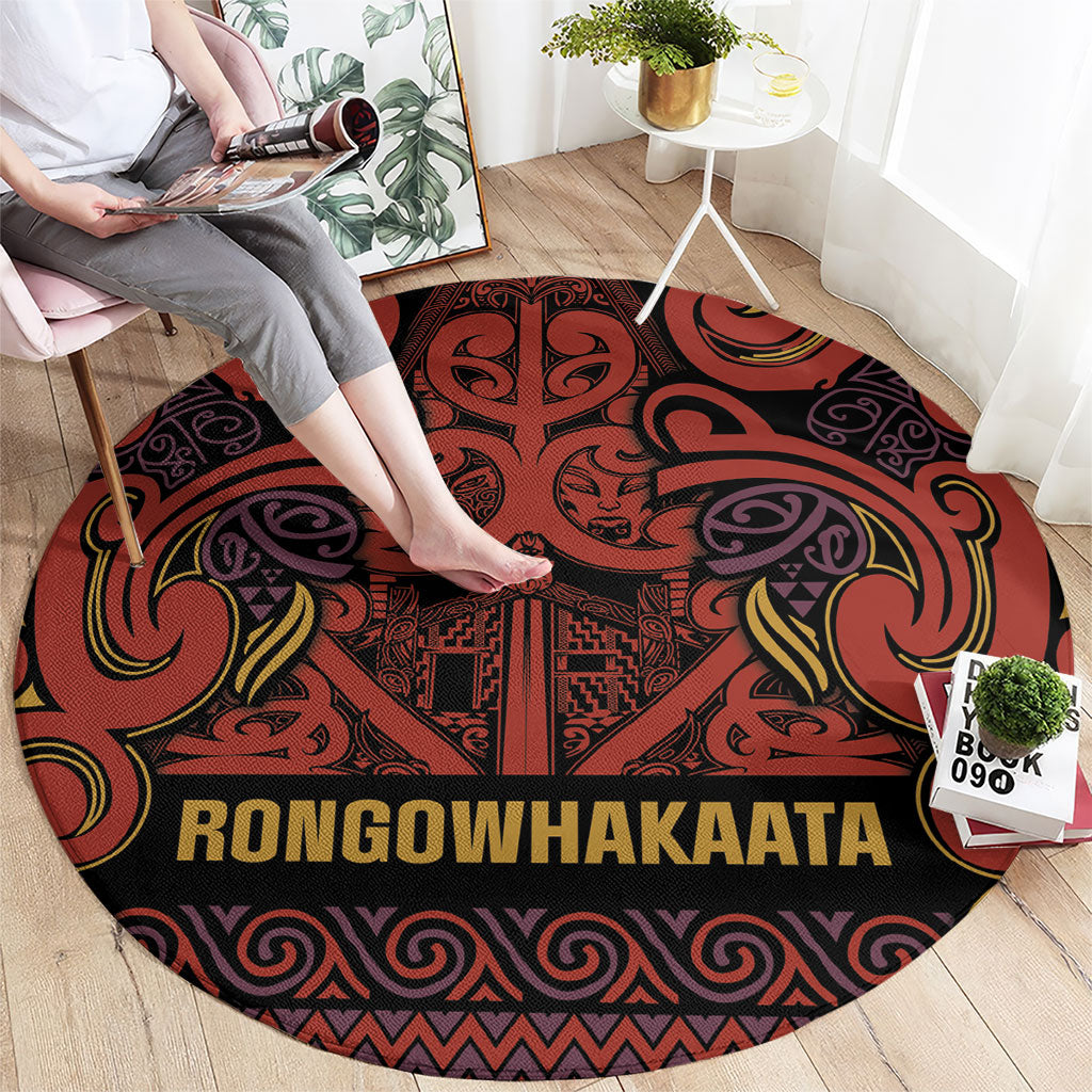 Aotearoa Iwi Rongowhakaata Round Carpet Maori Wharenui House Tribal Pattern