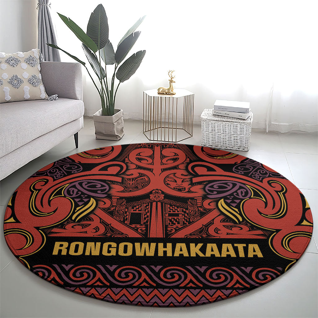 Aotearoa Iwi Rongowhakaata Round Carpet Maori Wharenui House Tribal Pattern