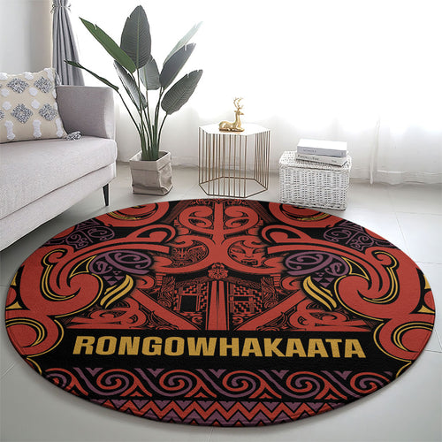 Aotearoa Iwi Rongowhakaata Round Carpet Maori Wharenui House Tribal Pattern