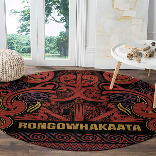 Aotearoa Iwi Rongowhakaata Round Carpet Maori Wharenui House Tribal Pattern