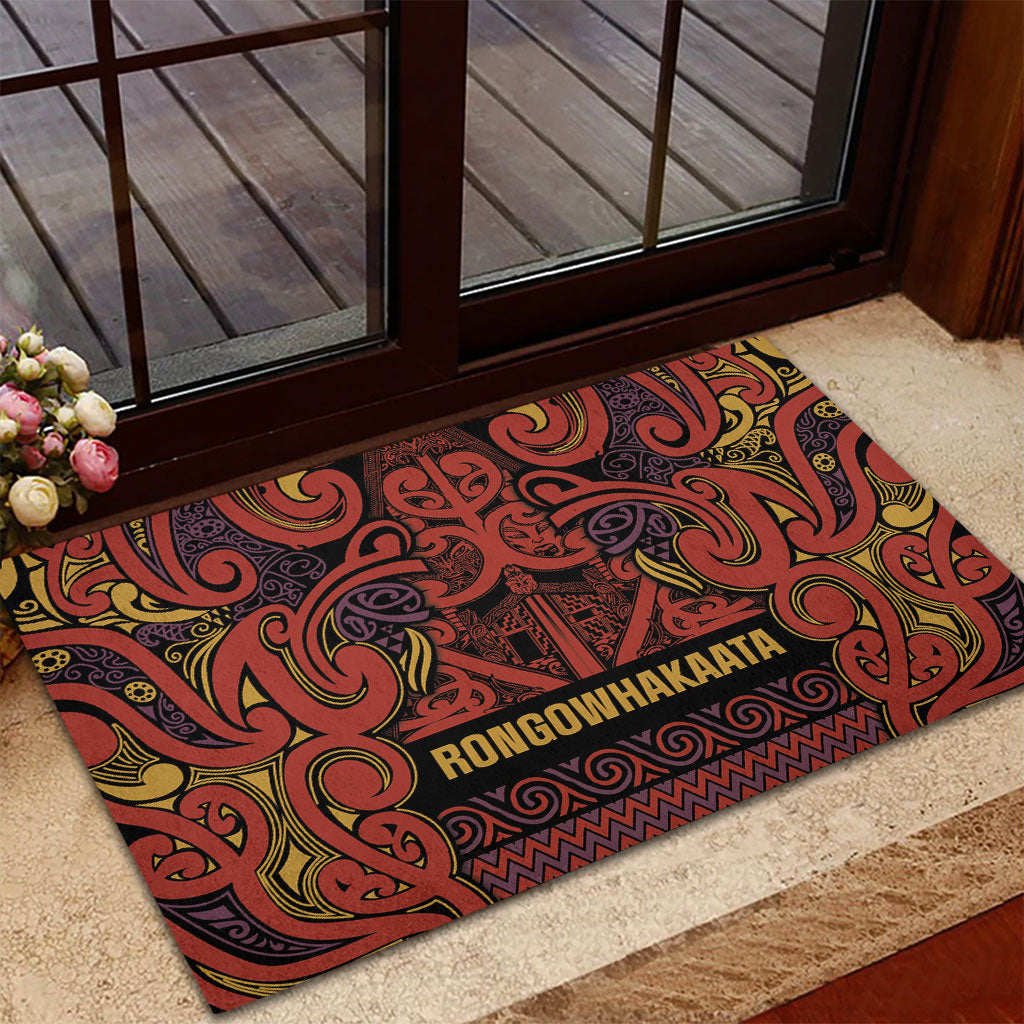 Aotearoa Iwi Rongowhakaata Rubber Doormat Maori Wharenui House Tribal Pattern