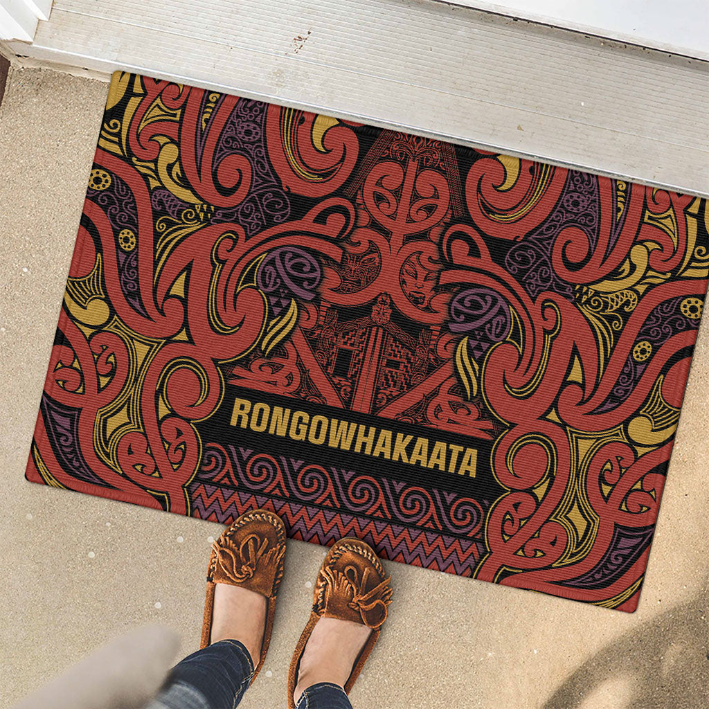 Aotearoa Iwi Rongowhakaata Rubber Doormat Maori Wharenui House Tribal Pattern