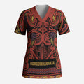 Aotearoa Iwi Rongowhakaata Scrub Top Maori Wharenui House Tribal Pattern