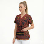 Aotearoa Iwi Rongowhakaata Scrub Top Maori Wharenui House Tribal Pattern