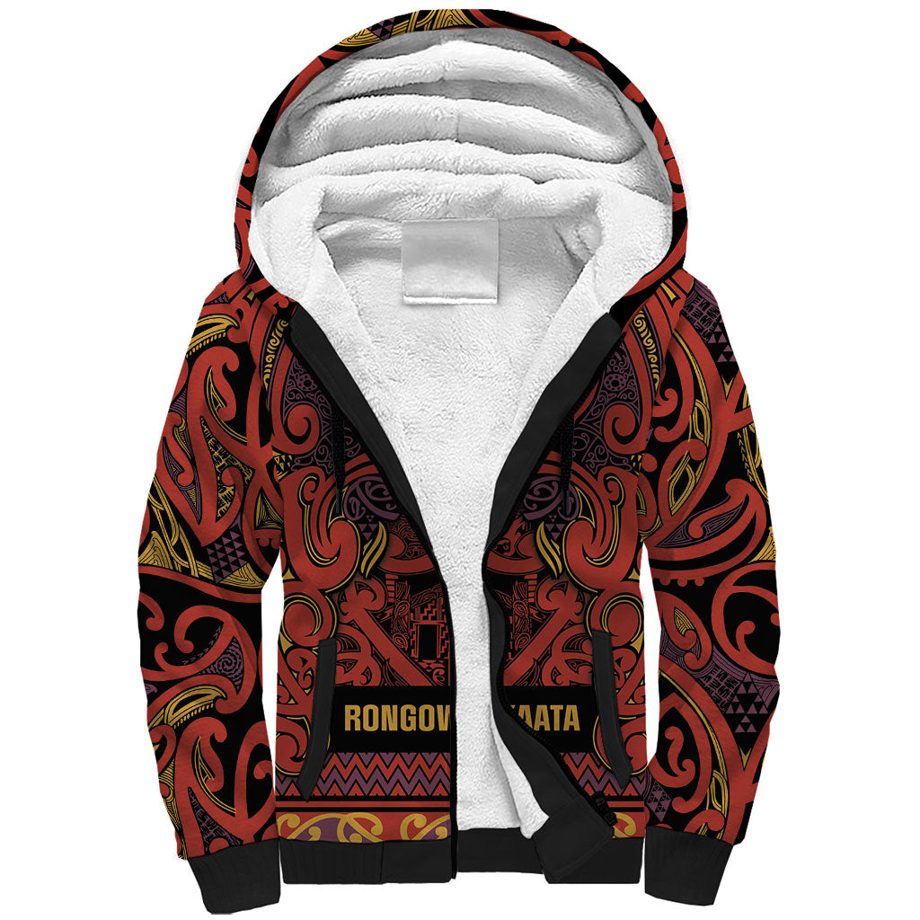 Aotearoa Iwi Rongowhakaata Sherpa Hoodie Maori Wharenui House Tribal Pattern