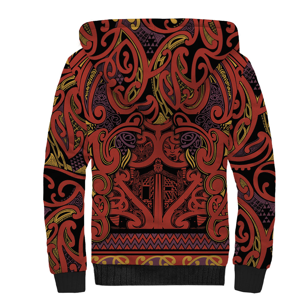 Aotearoa Iwi Rongowhakaata Sherpa Hoodie Maori Wharenui House Tribal Pattern