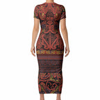 Aotearoa Iwi Rongowhakaata Short Sleeve Bodycon Dress Maori Wharenui House Tribal Pattern