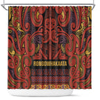 Aotearoa Iwi Rongowhakaata Shower Curtain Maori Wharenui House Tribal Pattern